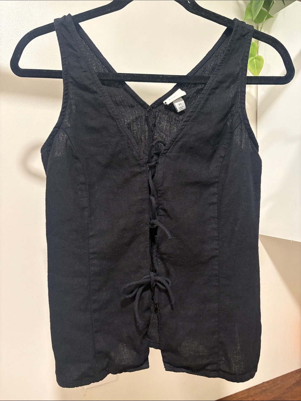 Black tie front V-Neck Women's Tank Top